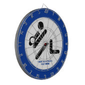 バレーボールの選手の黒、白、青のアイコンのカスタム ダーツボード (正面左)