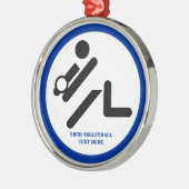 バレーボールの選手の黒、白、青のアイコンのカスタム メタルオーナメント (左)