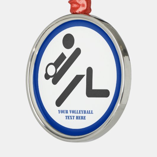 バレーボールの選手の黒、白、青のアイコンのカスタム メタルオーナメント (左)