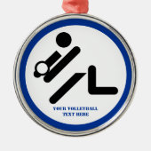 バレーボールの選手の黒、白、青のアイコンのカスタム メタルオーナメント (正面)