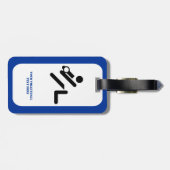 バレーボールの選手の黒、白、青のアイコンのカスタム ラゲッジタグ (裏面横)