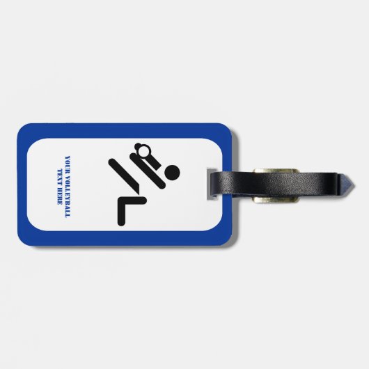 バレーボールの選手の黒、白、青のアイコンのカスタム ラゲッジタグ (裏面横)