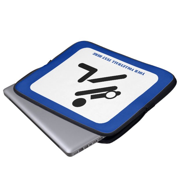 バレーボールの選手の黒、白、青のアイコンのカスタム ラップトップスリーブ (正面下部)