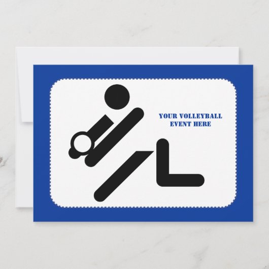 バレーボールの選手の黒、白、青のアイコンのカスタム 招待状 (正面)