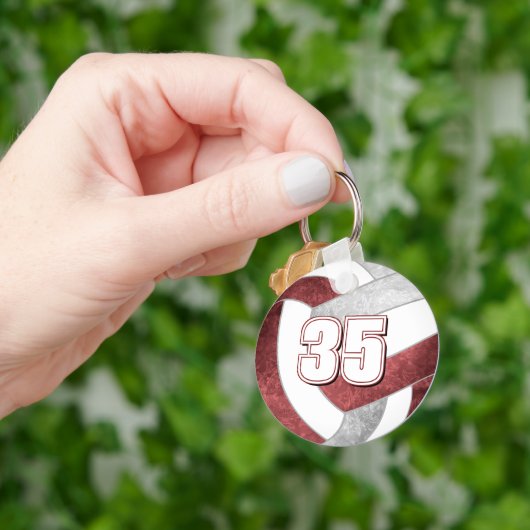 バレーボールの選手ジャージー番号マルーングレー キーホルダー (手)