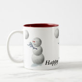 バレーボールの雪だるまのクリスマス ツートーンマグカップ (左)