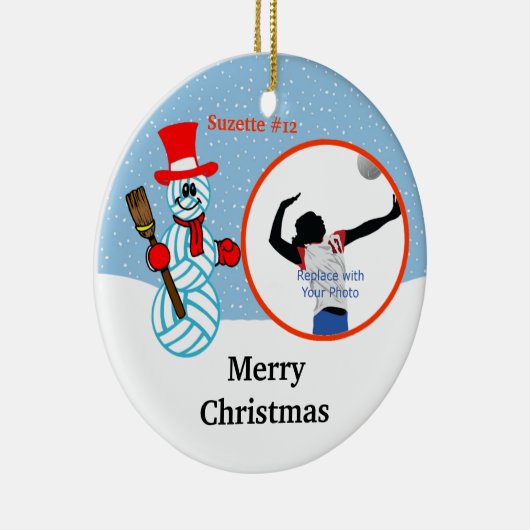 バレーボールの雪だるまのチームかプレーヤーの写真のオーナメント セラミックオーナメント (右)