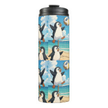 バレーボールをするペンギンのタンブラー