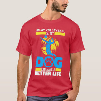 バレーボールをする少年と犬の家族 Tシャツ