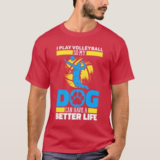 バレーボールをする少年と犬の家族 Tシャツ (正面)
