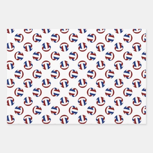 バレーボールをコーディネートするマルーンブルーチームカラー ラッピングペーパーシート (正面3)