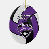 バレーボールをパープル、ホワイト、ブラックでパーソナライズ セラミックオーナメント (右)