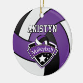 バレーボールをパープル、ホワイト、ブラックでパーソナライズ セラミックオーナメント (左)