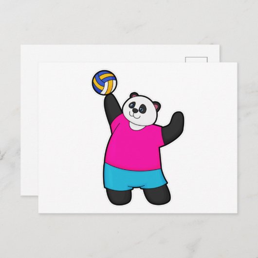 バレーボールをプレイするパンダのデザインのバレーボール ポストカード (正面/裏面)