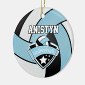 バレーボール🏐を青、白、および黒でパーソナライズ セラミックオーナメント (左)