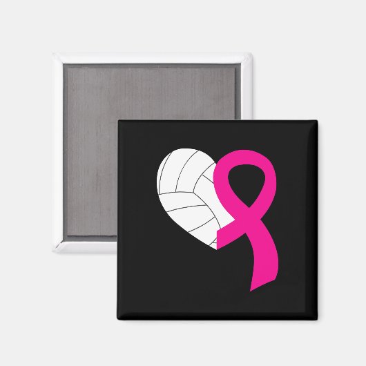 バレーボールカッコいいピンクリボン乳がん待ち マグネット (正面/裏面)