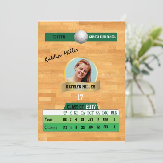 バレーボールカード付/統計グラフ招待状 – 緑 招待状 (スタンド正面)