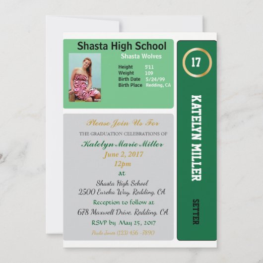 バレーボールカード付/統計グラフ招待状 – 緑 招待状 (裏面)