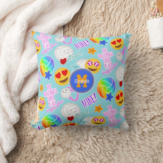 バレーボールガーリーhappyかわいい絵文字シール クッション (ブランケット)