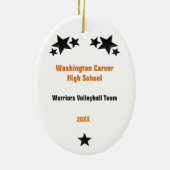 バレーボールガールブルネットオレンジ&ブラック セラミックオーナメント (裏面)