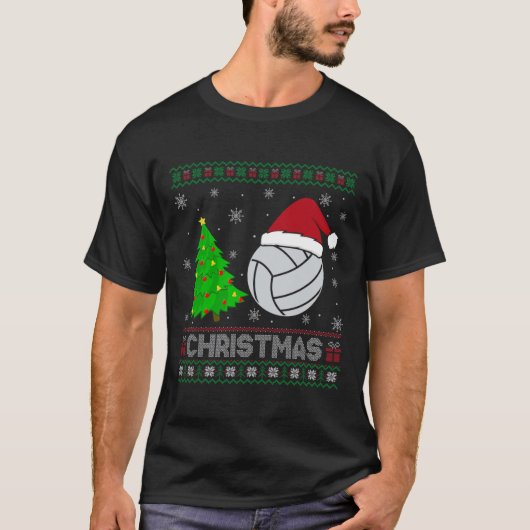 バレーボールクリスマスツリー照明醜いクリスマスス汗 Tシャツ (正面)