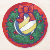 バレーボールクリスマスリース ラウンドペーパーコースター (正面)