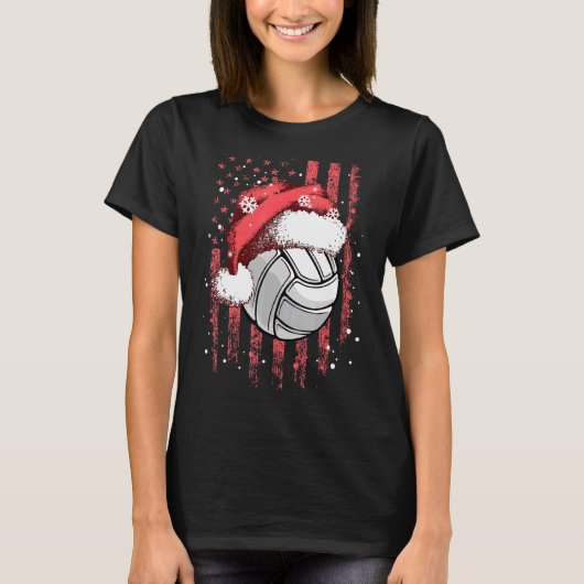 バレーボールクリスマス米国国旗 Tシャツ (正面)