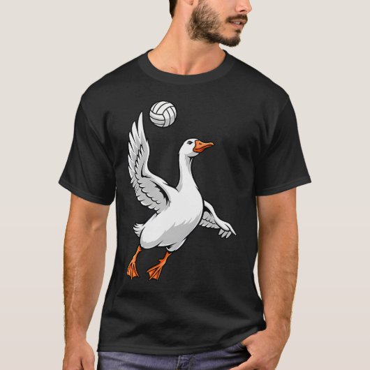 バレーボールグース 楽しい動物 スパイカー Tシャツ (正面)
