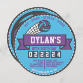 バレーボールゲームスポーツ誕生日パーティーラウンド 招待状 (正面/裏面)