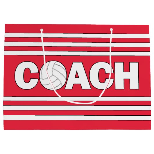 バレーボールコーチカスタムカラースポーツチームパーティー ラージペーパーバッグ (裏面)