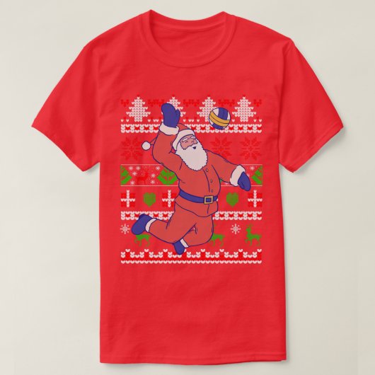 バレーボールサンタクロース醜いクリスマス Tシャツ (デザイン正面)
