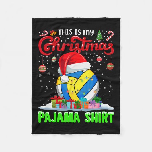 バレーボールサンタハットクリスマスライトおもしろいS フリースブランケット (正面)
