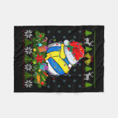 バレーボールサンタハットクリスマスライト醜いSwe フリースブランケット (正面(横))