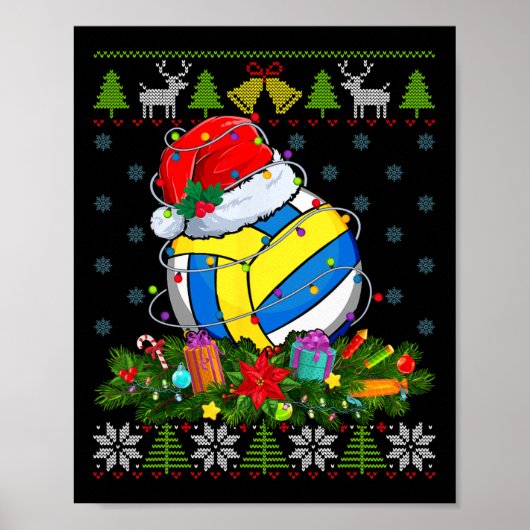 バレーボールサンタハットクリスマスライト醜いSwe ポスター (正面)