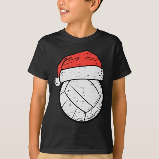 バレーボールサンタハットスポーツクリスマスクリスマス Tシャツ (正面)