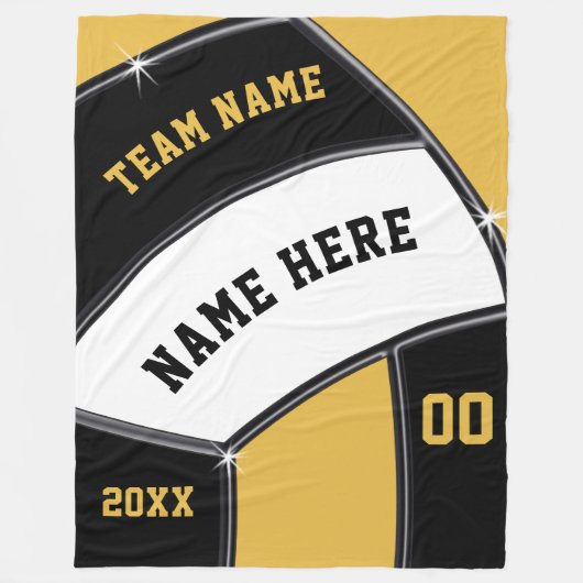 バレーボールシニアナイトギフトアイディア、黒金ゴールド、または フリースブランケット (正面)