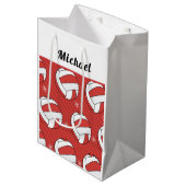 バレーボールストライプのフェスティバルボール雪男の子名レッド ミディアムペーパーバッグ (正面アングル)