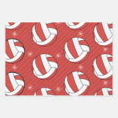 バレーボールストライプのフェスティバルボール雪赤 ラッピングペーパーシート (正面3)