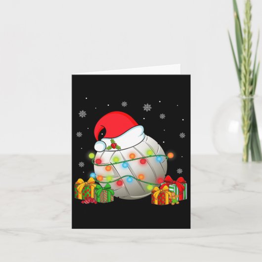 バレーボールスポーツクリスマスサンタハットクリスマスライト カード (正面)