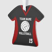 バレーボールスポーツジャージーブラックと赤（写真付） オーナメント (正面)