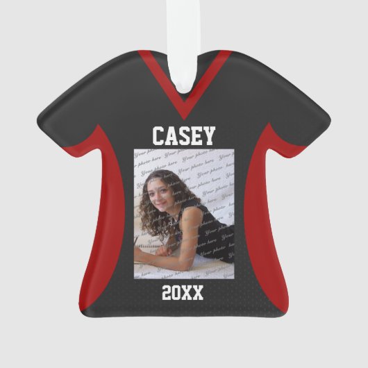 バレーボールスポーツジャージーブラックと赤（写真付） オーナメント (裏面)