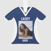 バレーボールスポーツジャージーブルーとフォトオーナメント オーナメント (裏面)