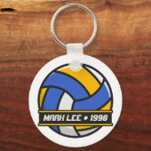 バレーボールスポーツチームブルーイエローサークルキーチェーン キーホルダー (正面)