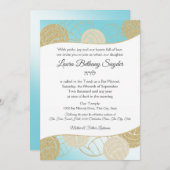 バレーボールスポーツバルミツワーブルー&金ゴールド 招待状 (正面/裏面)