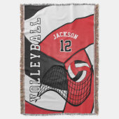 バレーボール🏐スポーツボールin赤、白、黒 スローブランケット (正面縦)