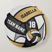 バレーボール🏐スポーツ – 金ゴールド、白、黒 ラウンドクッション (裏面)