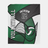 バレーボール🏐ダークグリーン、ホワイト、ブラックのスポーツ フリースブランケット (正面)