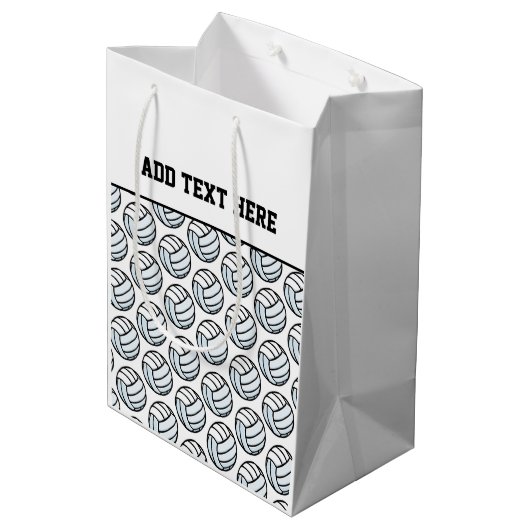 バレーボールチームスポーツカスタム文字ホワイトブラック ミディアムペーパーバッグ (裏面アングル)