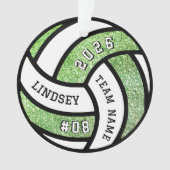 バレーボールチームプレーヤーグリーングリッタークリスマス オーナメント (正面)