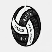 バレーボールチームプレーヤーブラックグリッタークリスマス メタルオーナメント (正面左)